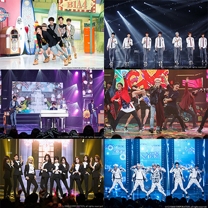 M-COUNTDOWN-2-Nights-in-LA 出演予定歌手上段：B1A4、BTS、中段：CNBLUE、GD、下段：GirlsGeneration、VIXX(c) CJ E&M CORPORATION, all rights reserved.