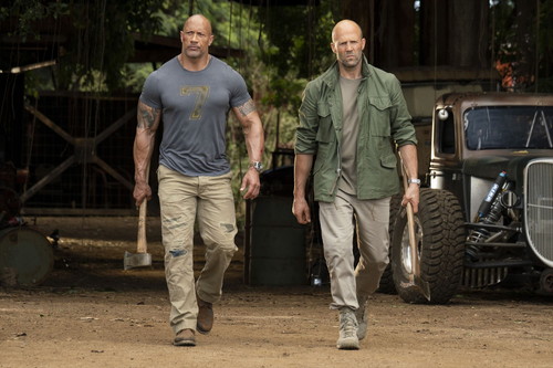Luke Hobbs (Dwayne Johnson) and Deckard Shaw (Jason Statham) team up and face off in Fast & Furious Presents: Hobbs & Shaw, directed by David Leitch.
