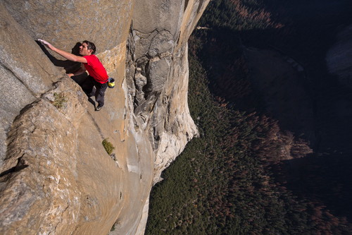 Alex Honnold free solos on El Capitan's Freerider in Yosemite National Park.