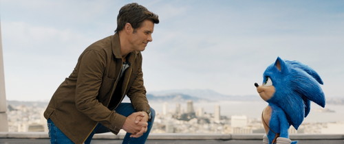 James Marsden and Sonic (Ben Schwartz) in SONIC THE HEDGEHOG from Paramount Pictures and Sega. Photo Credit: Courtesy Paramount Pictures and Sega of America.