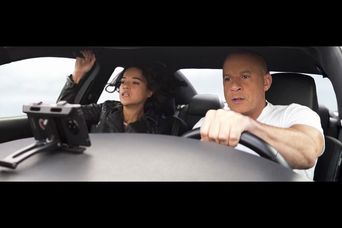 (from left) Letty (Michelle Rodriguez) and Dom (Vin Diesel) in F9, directed by Justin Lin.