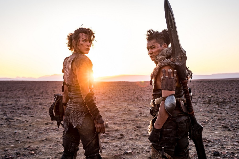(L-R) ""ARTEMIS"" (Milla Jovovich) and ""HUNTER"" (Tony Jaa) on set in Screen Gems and Constantin Films' MONSTER HUNTER.